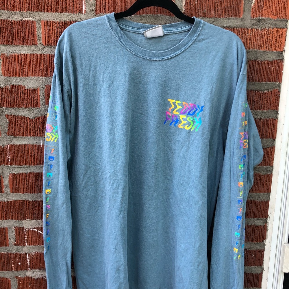 Teddy Fresh Dusty Blue Long Sleeve Tee with Neon Logo
